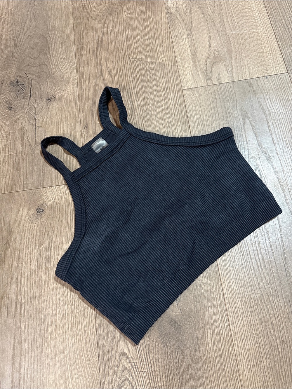 Mono B Black Ribbed Cropped Tank